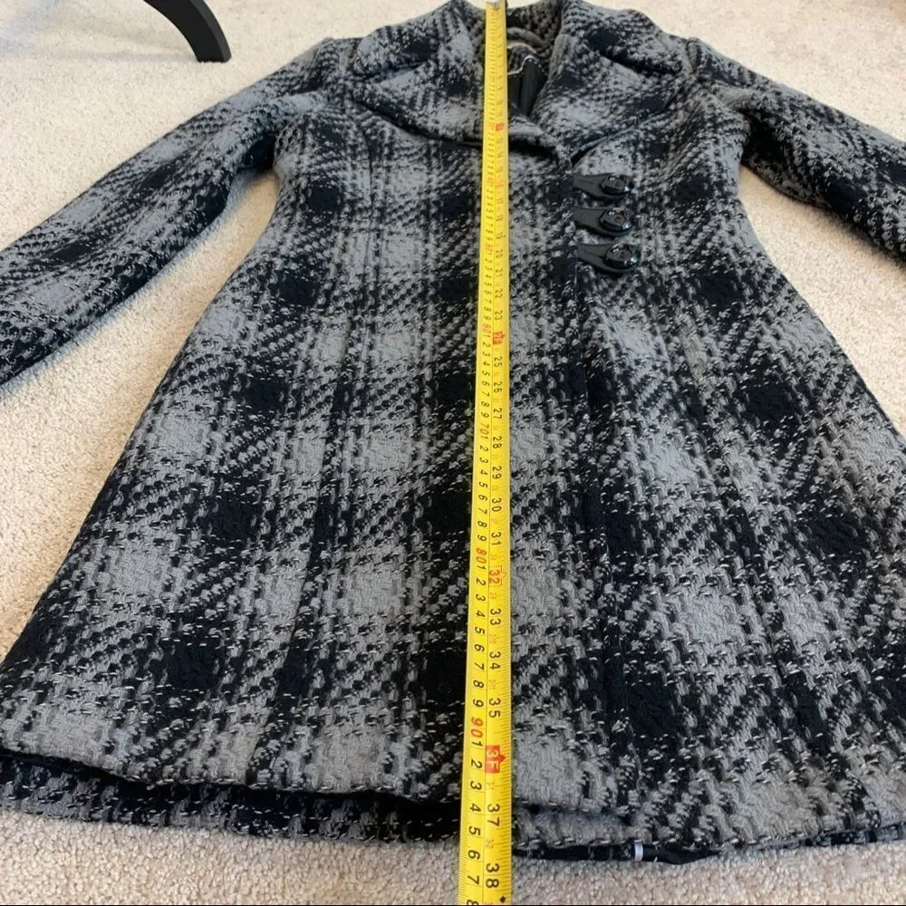 RW & CO Black and gray wool plaid check fall winter coat Sz S